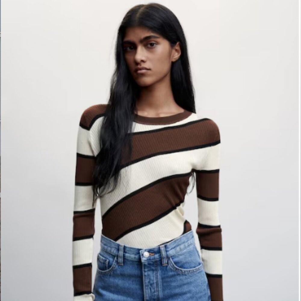 MANGO Striped Rib Sweater